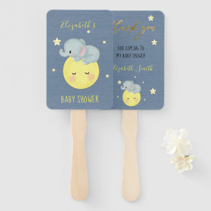 Moon and Stars Cute Elephant Baby Boy Shower Hand Fan