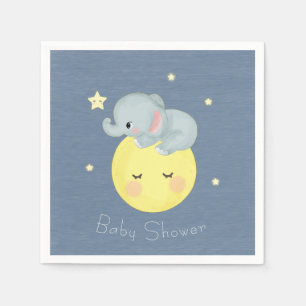 Moon and Stars Cute Elephant Baby Boy Shower Napkin