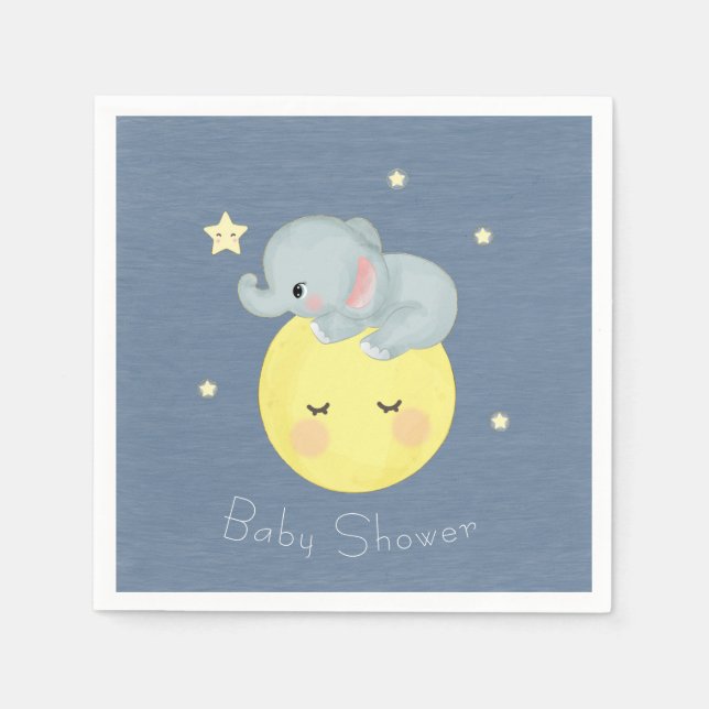 Moon and Stars Cute Elephant Baby Boy Shower Napkin (Front)
