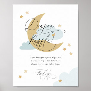 Moon and Stars Diaper Raffle Sign Blue Baby Shower