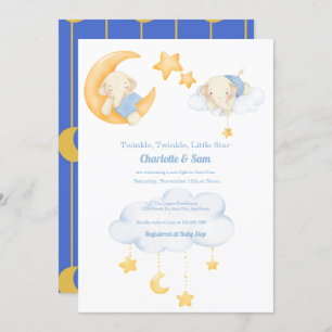 Moon and Stars   Elephant Baby Shower Invitations