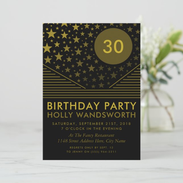 Moon and Stars, Faded Gold Birthday Party Invitation (Standing Front)