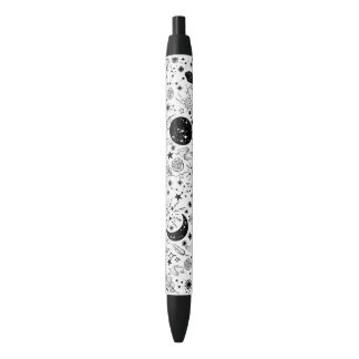 Moon and Stars Floral Galaxy Pen Black and White