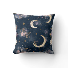 Moon and Stars Floral Throw Pillow