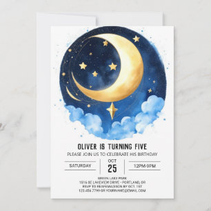 Moon and Stars Galaxy Adventure Birthday Invitation