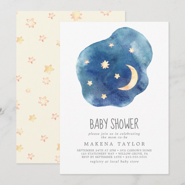 Moon and Stars Gender Neutral Baby Shower Invitation (Front/Back)