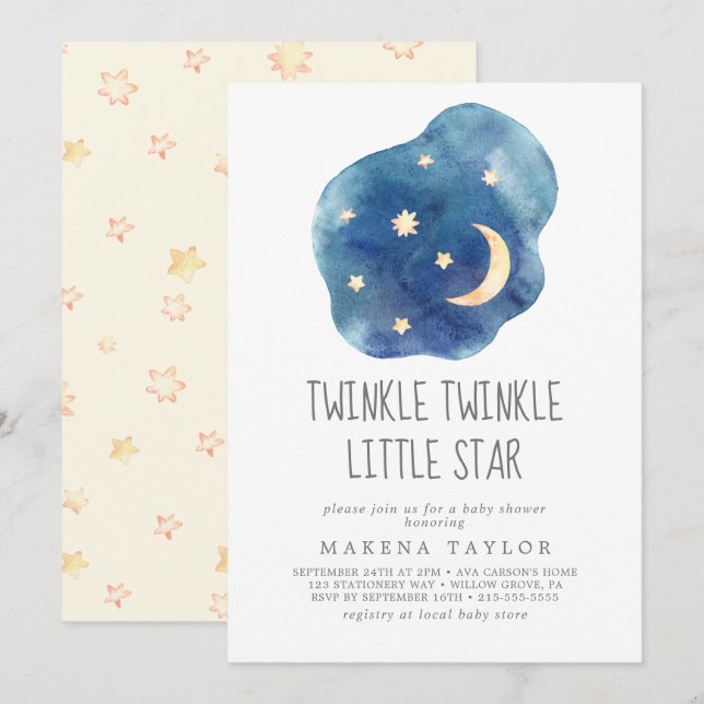 Moon and Stars Gender Neutral Twinkle Twinkle Invitation (Front/Back)