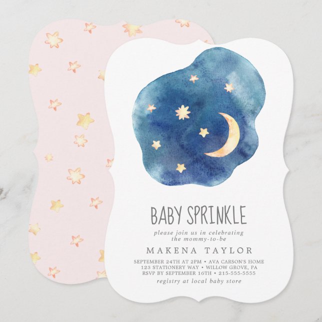 Moon and Stars Girl Baby Sprinkle Invitation (Front/Back)
