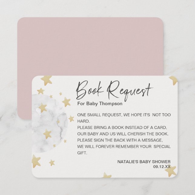 Moon and Stars Girl Pink Baby Shower Book Request Enclosure Card (Front/Back)