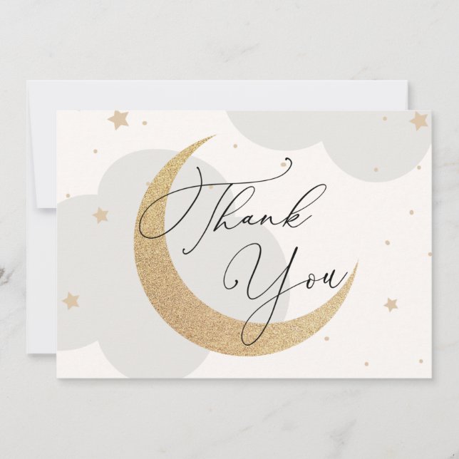 Moon and Stars Grey Baby Shower Thank You Card (Front)