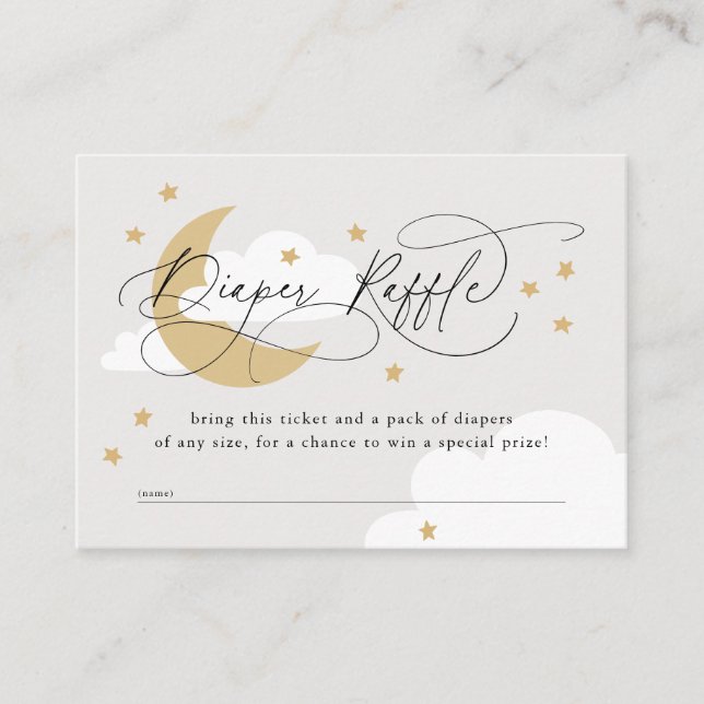 Moon and Stars Grey Diaper Raffle Baby Shower Enclosure Card (Front)