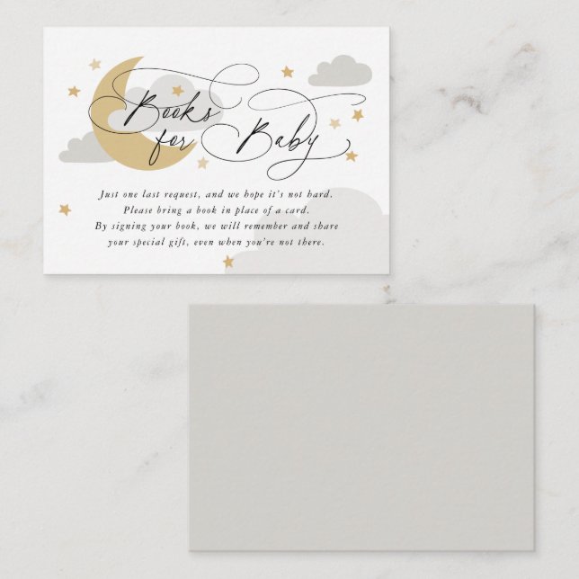 Moon and Stars Grey Gold Book Request Baby Shower Enclosure Card (Front/Back)