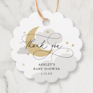 Moon and Stars Grey Script Baby Shower Thank You Favour Tags