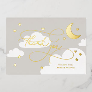 Moon and Stars Grey Script Baby Thank You