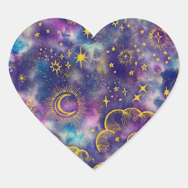 "Moon and Stars" Heart Sticker (Gold-Etc) (Front)