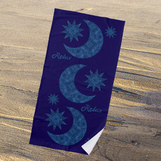 Moon and stars in a blue glitter look - Relax! Beach Towel