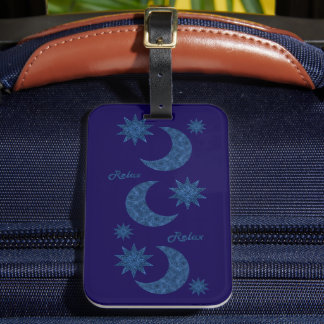 Moon and stars in a blue glitter look - Relax! Luggage Tag