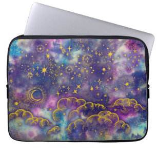 "Moon and Stars" Laptop Sleeve Neoprene (Gold-Etc)