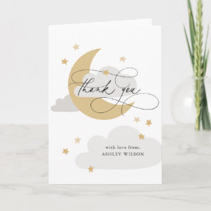 Moon and Stars Matte Greys Script Baby Shower Than Thank You Card