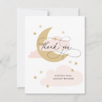 Moon and Stars Matte Pink Script Baby Shower