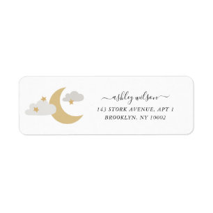 Moon and Stars Modern Script Gold and Grey Label