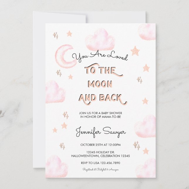 Moon and Stars | Modern Watercolor Baby Shower  Invitation (Front)