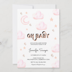 Moon and Stars Modern Watercolor Baby Shower Invitation