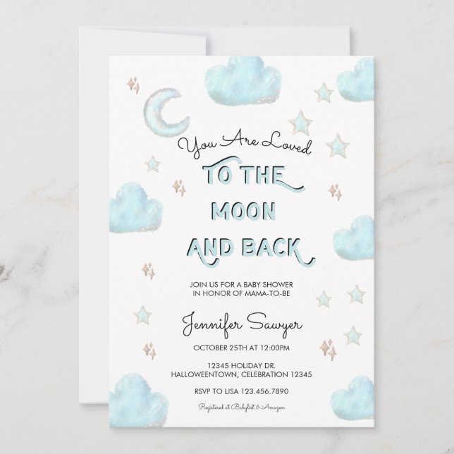 Moon and Stars | Modern Watercolor Baby Shower  Invitation (Front)