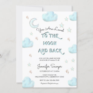 Moon and Stars   Modern Watercolor Baby Shower  Invitation