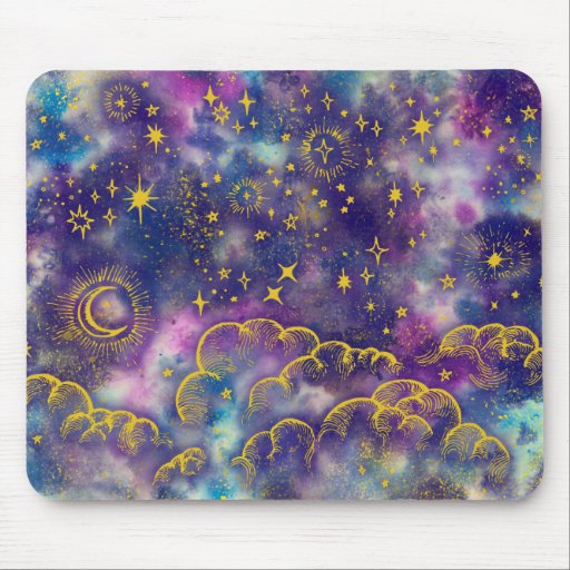 Image of "Moon and Stars" Mousepad (Gold-Etc)