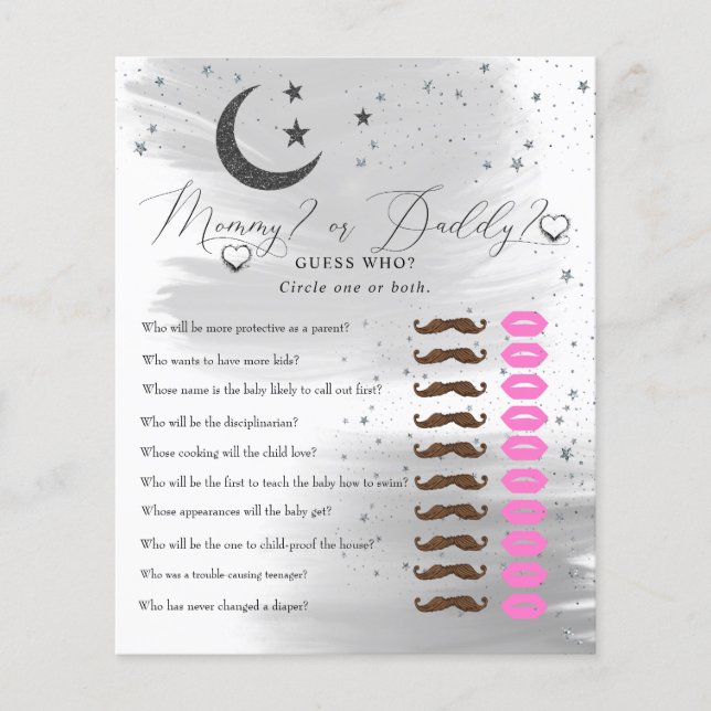 Moon and Stars | Mummy  Daddy | Baby Shower Game  (Front)