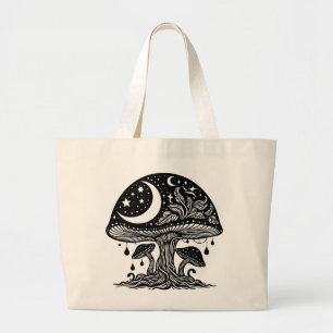 Moon and Stars Mushroom  Large Tote Bag