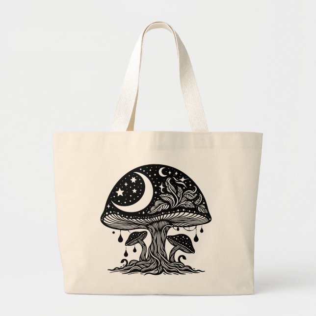Moon and Stars Mushroom  Large Tote Bag (Front)