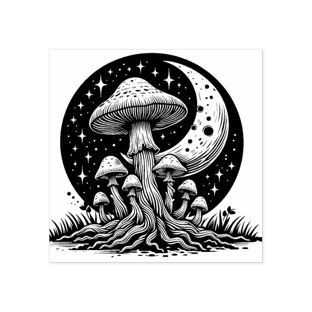 Moon and Stars Mushroom Rubber Stamp   (Imprint)
