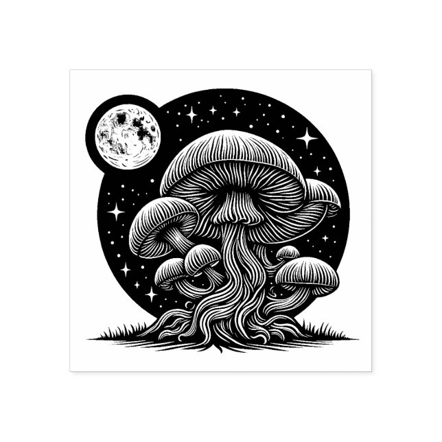 Moon and Stars Mushroom Rubber Stamp   (Imprint)