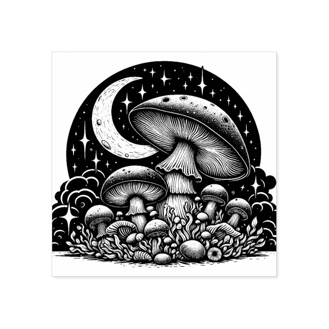 Moon and Stars Mushroom Rubber Stamp   (Imprint)