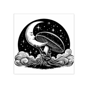 Moon and Stars Mushroom Rubber Stamp  