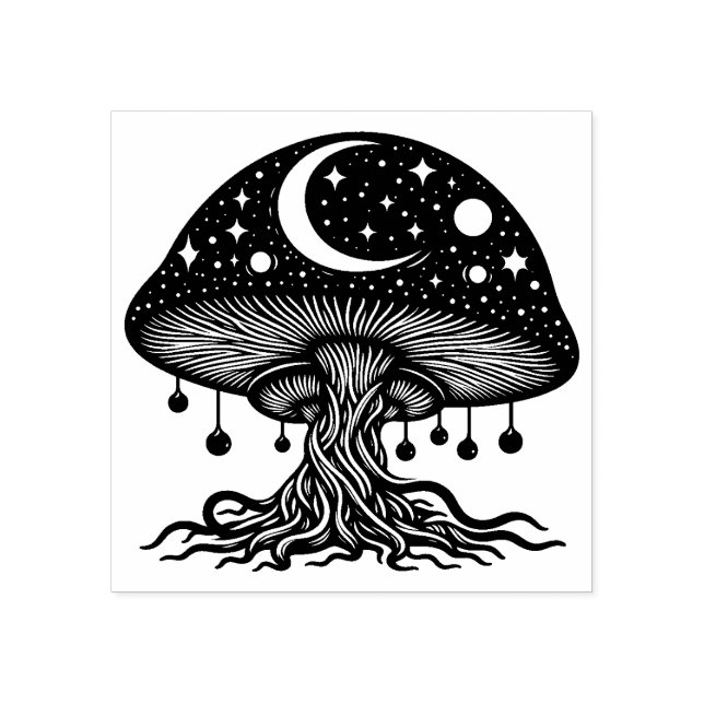 Moon and Stars Mushroom Rubber Stamp   (Imprint)