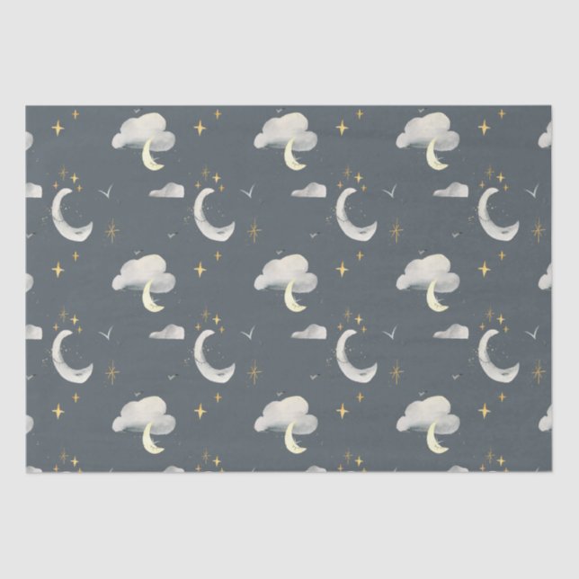 moon and stars night sky baby shower birthday tissue paper (Front)