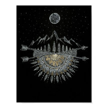 Moon and Stars Night Sky Mountain Range Mandala