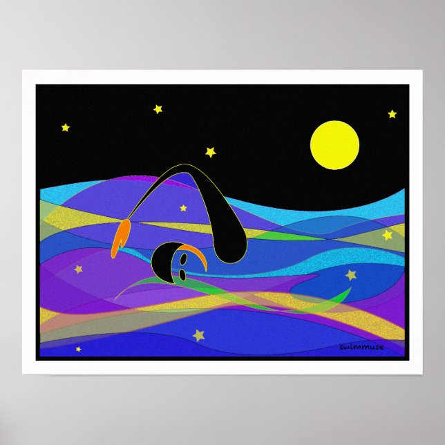 Moon and Stars Night Swimmer Poster (Front)