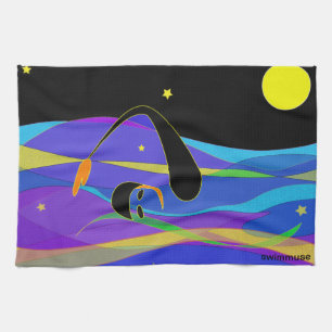 Moon and Stars Night Swimmer Tea Towel