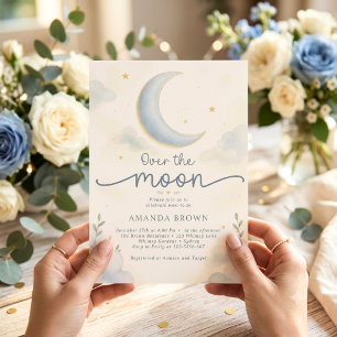 Moon and Stars Over the moon Baby Shower Invitation