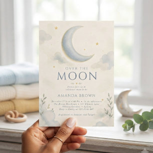 Moon and Stars Over the moon Baby Shower Invitation
