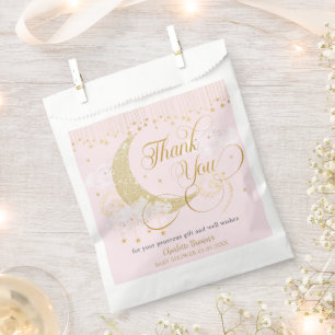 Moon and Stars Pastel Pink Baby Shower Thank You Favour Bags