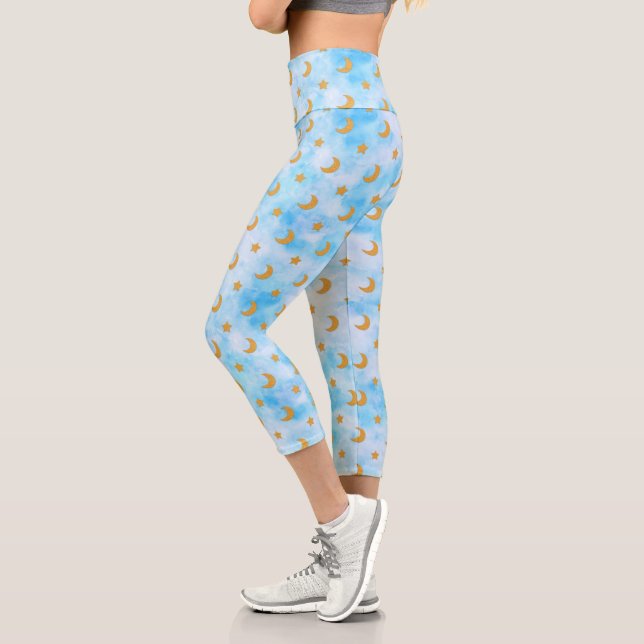Moon and Stars Pattern Capri Leggings (Left)