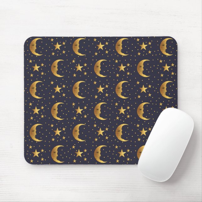 Moon and Stars Pattern Mouse Mat (With Mouse)