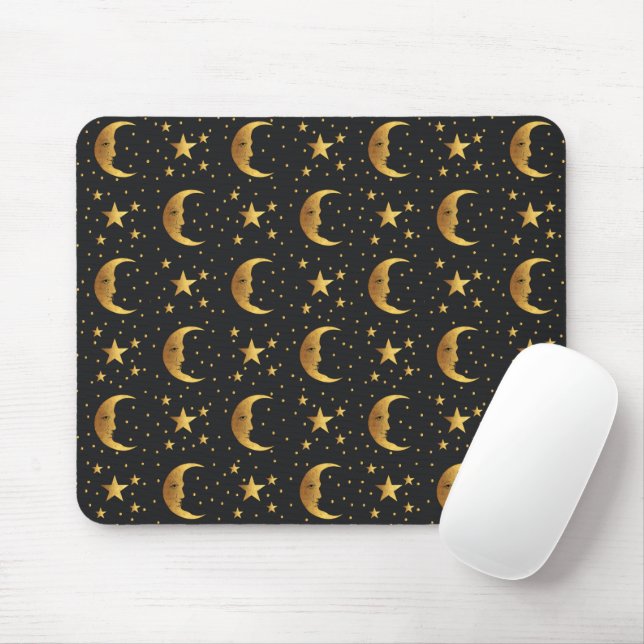 Moon and Stars Pattern Mouse Mat (With Mouse)