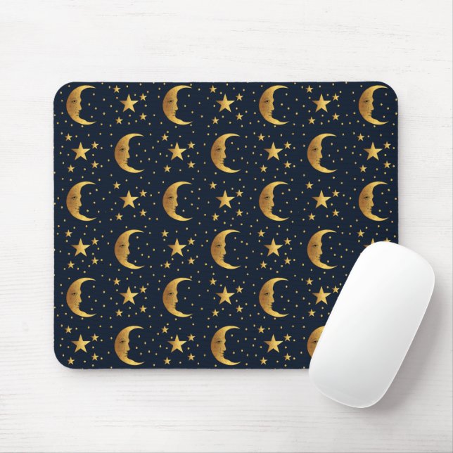 Moon and Stars Pattern Mouse Mat (With Mouse)