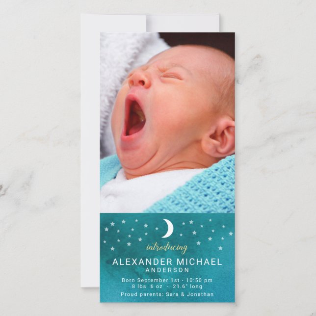 Moon and Stars Photo Baby Announcement (Front)